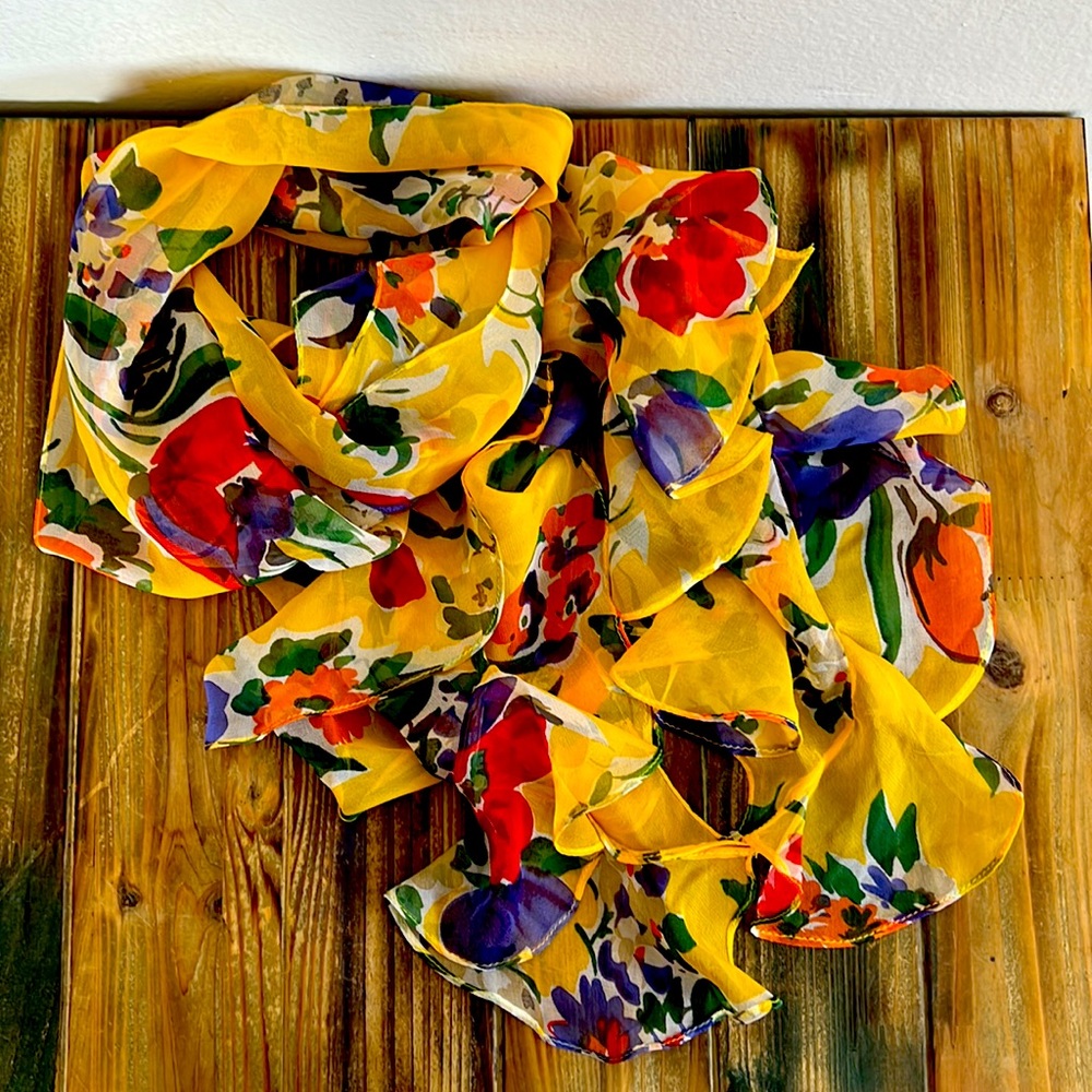 Lauren by Ralph Lauren Yellow Floral Silk Scarf NWOT